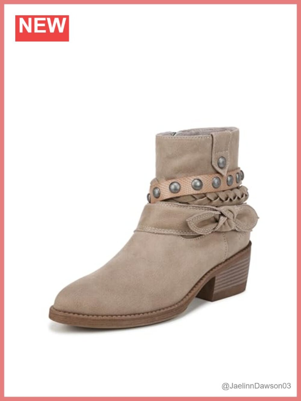 Western Ankle Bootie Faux Microsuede Block Heel Side Zip